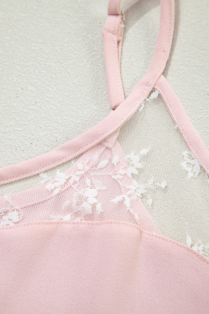 Light Pink Sheer Lace Patchwork Camisole Nightgown Dress