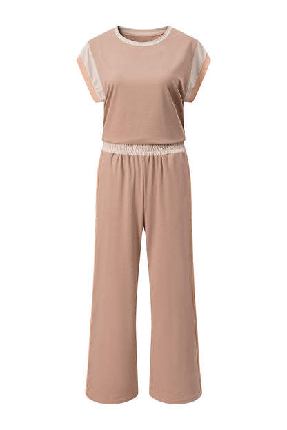 Smoke Gray Color Block Detail Casual Two-piece Set