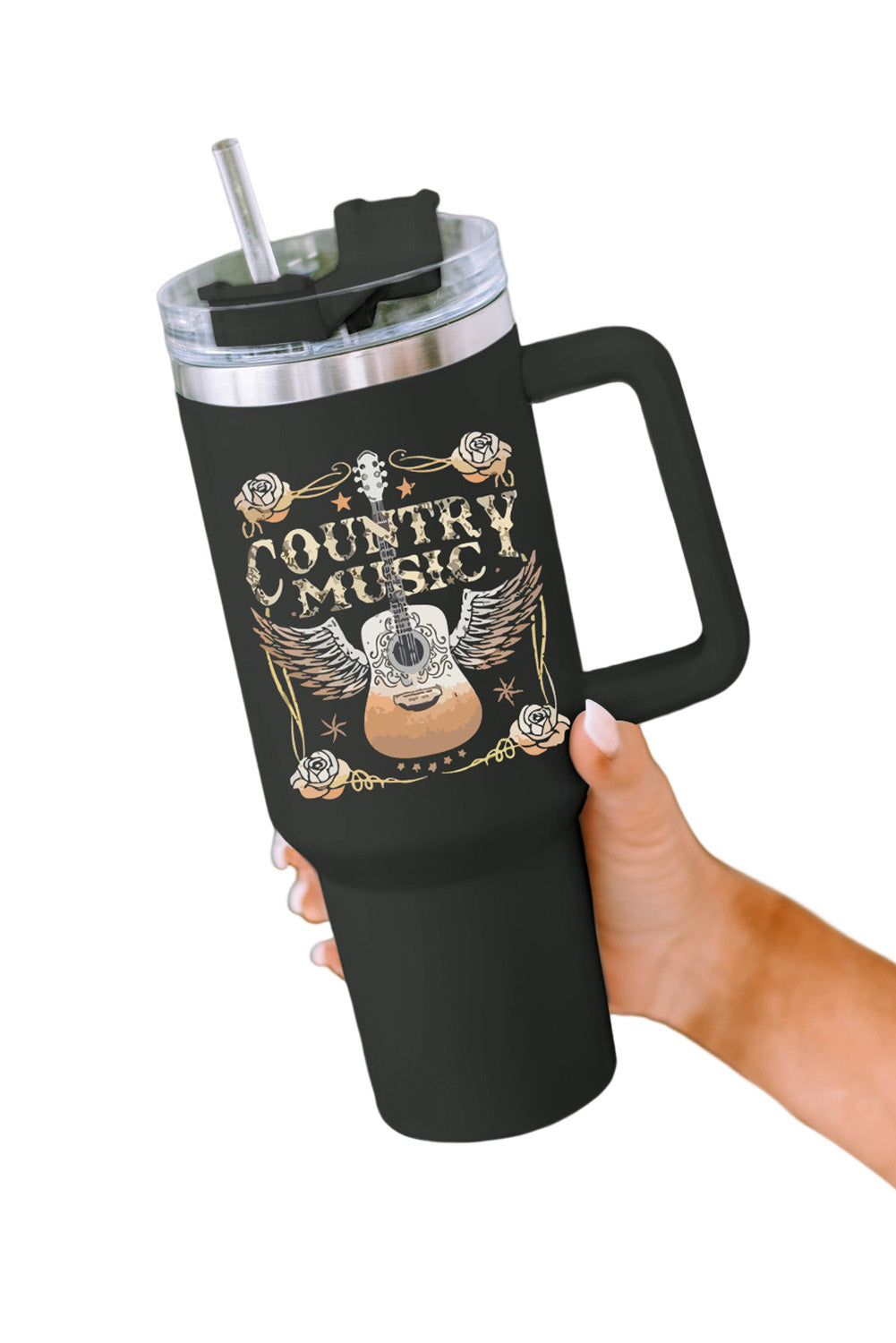 Tasse isotherme en acier inoxydable à imprimé léopard Mama avec poignée 40 oz