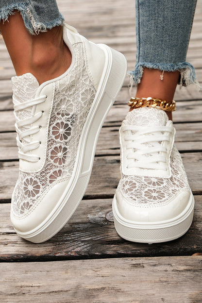 White Sheer Floral Lace Slip-On Casual Sneakers
