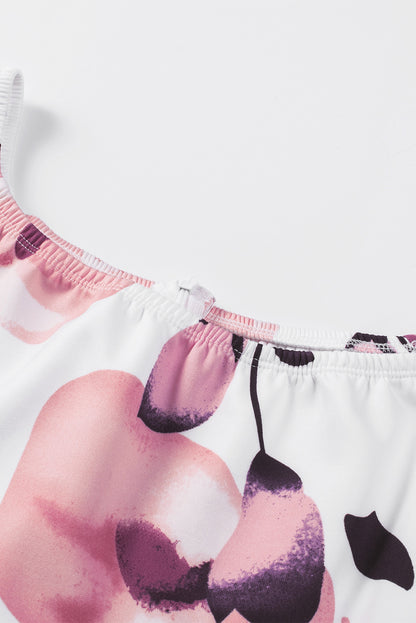 Robe mi-longue moulante fendue à épaules dénudées et imprimé floral bleu foncé