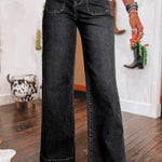 Jean noir à jambes larges et poches taille haute