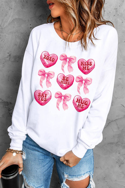 Sweat-shirt blanc à motif cœur et nœud pour la Saint-Valentin