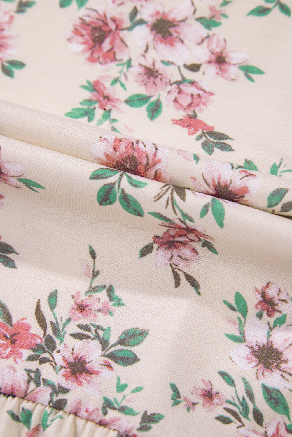 Chemisier ample à col en U plissé et imprimé floral rose