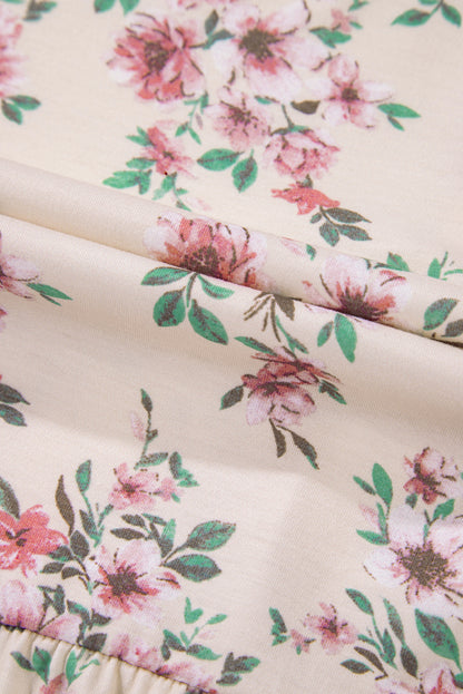 Chemisier ample à col en U plissé et imprimé floral rose