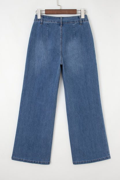 Ashleigh Blue Multi Buttons High Waist Wide Leg Jeans With Pockets