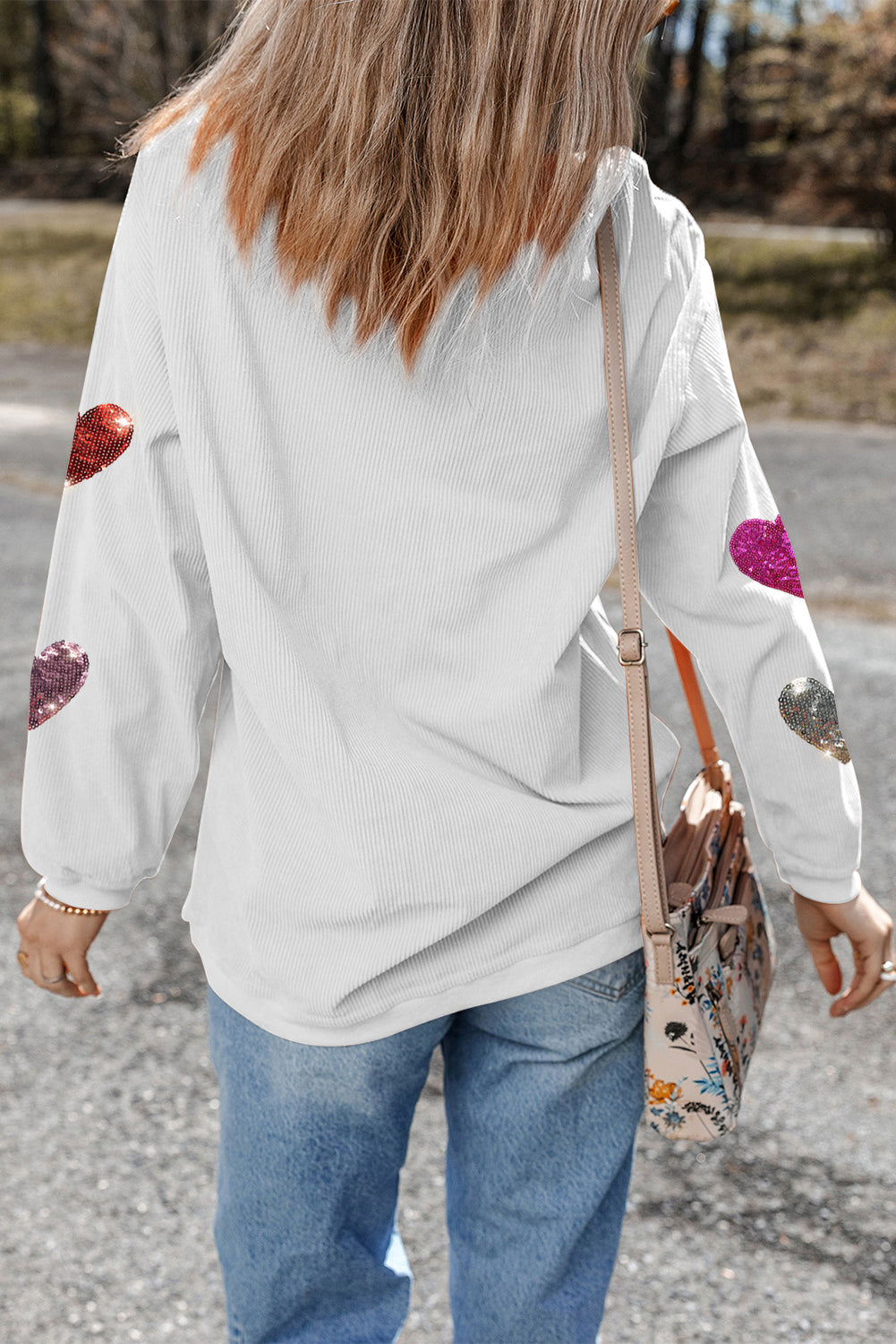 Sweat-shirt blanc à cordon avec motif cœur de Saint-Valentin