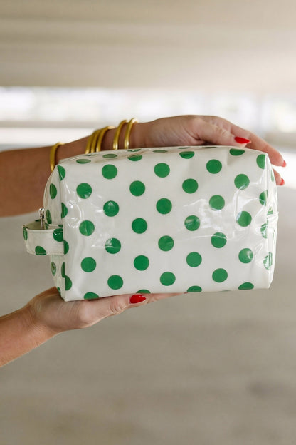 White Durable PVC Polka Dot Makeup Bag