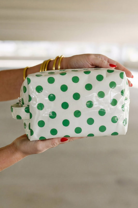 White Durable PVC Polka Dot Makeup Bag