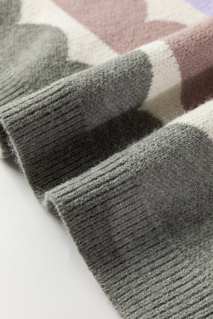 Pull rayé à manches ballon et épaules tombantes gris ondulé