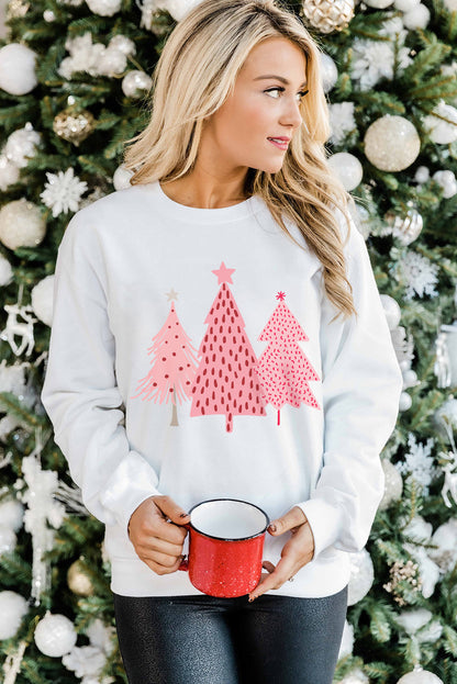 Sudadera con estampado de puntos de árbol de Navidad blanco
