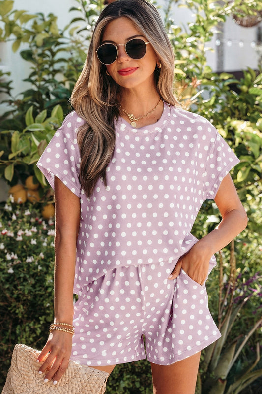 Purple Polka Dot Print Short Set
