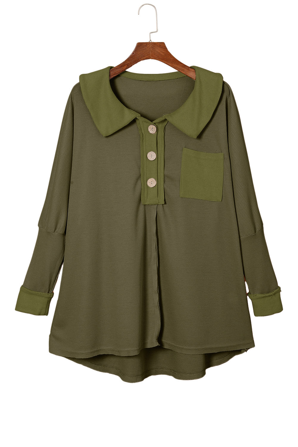 Top de manga larga con botones de punto tipo gofre marrón 