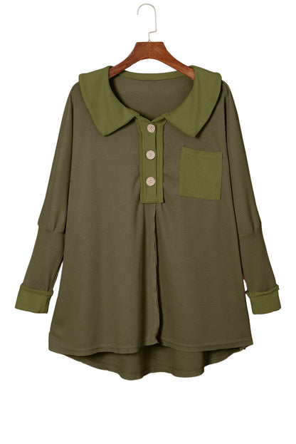 Top de manga larga con botones de punto tipo gofre marrón 