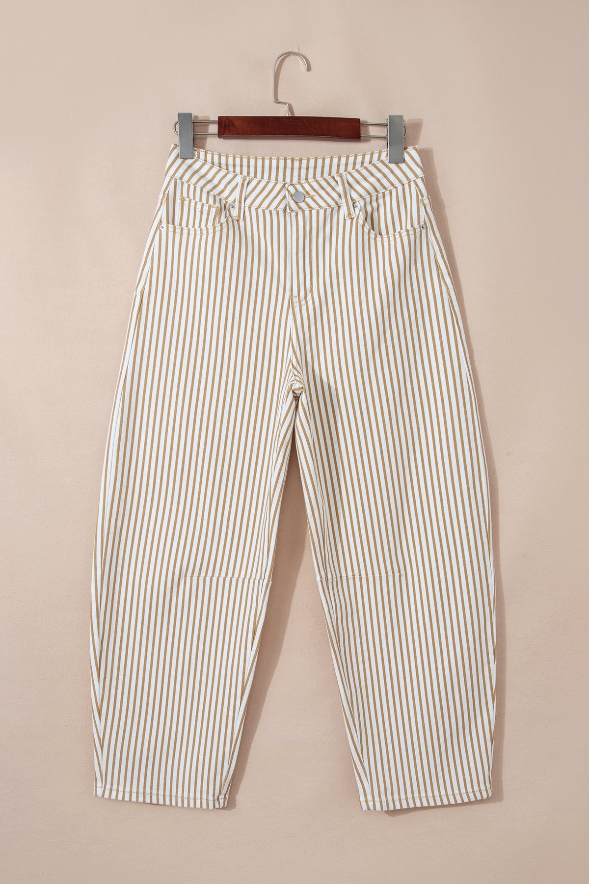 Khaki Stripe Casual Barrel Jeans