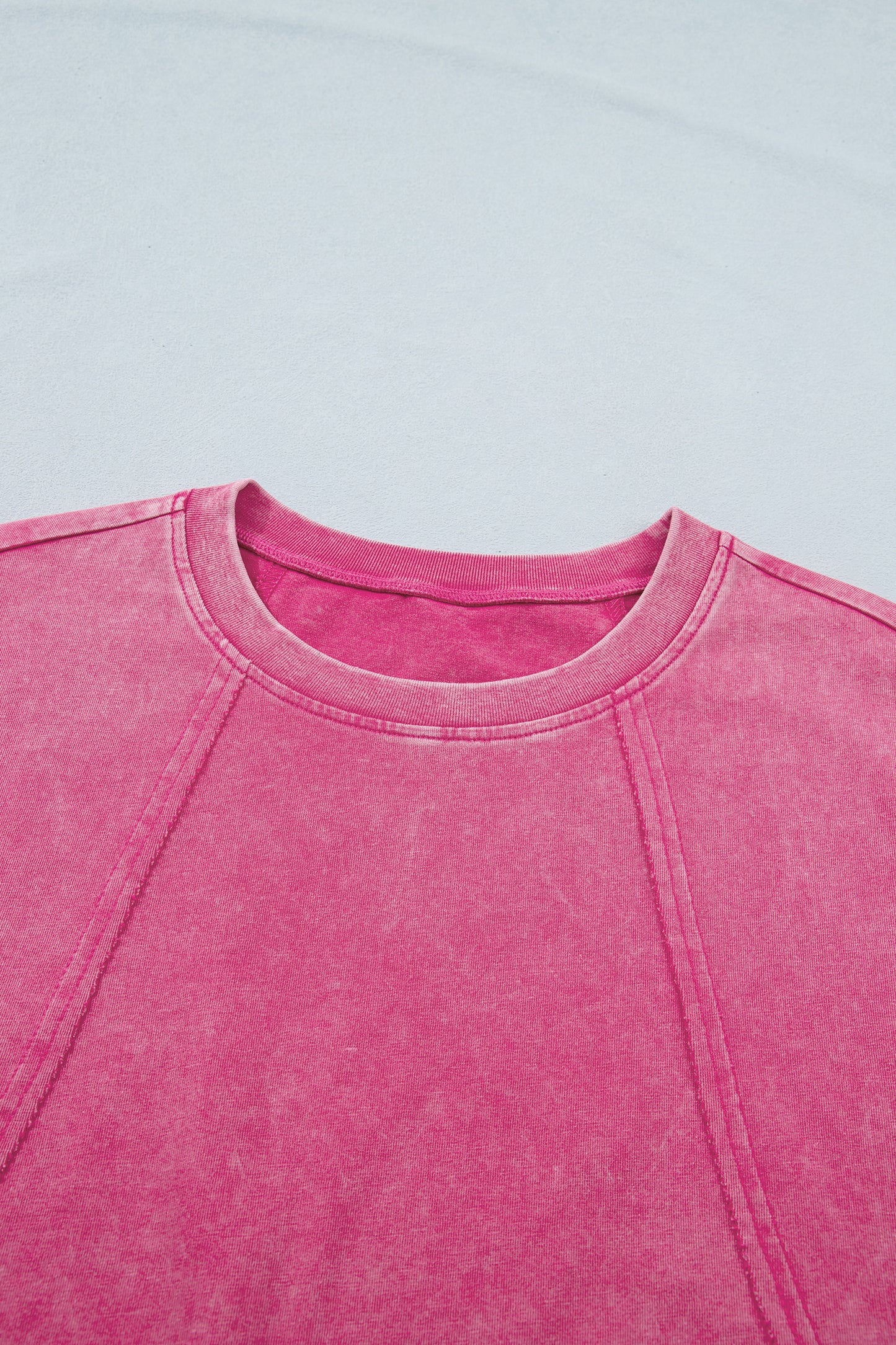 Pink Mineral Wash Raw Seam Detail Lace Trim Cap Sleeve Top