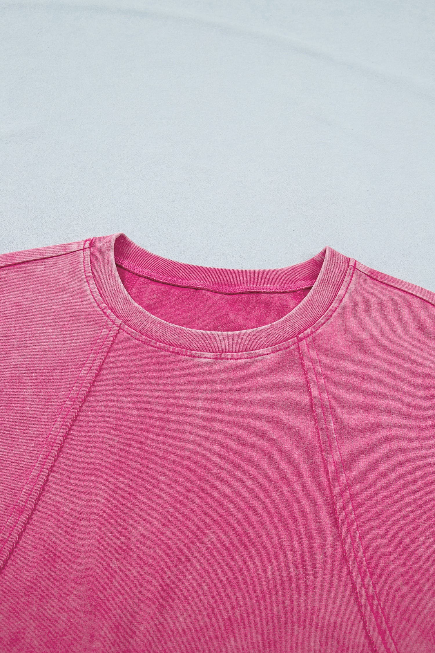 Pink Mineral Wash Raw Seam Detail Lace Trim Cap Sleeve Top