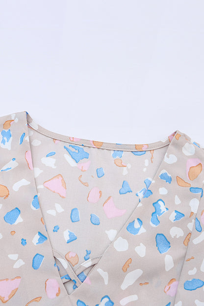 Robe kaki à imprimé croisé et col en V, manches flottantes