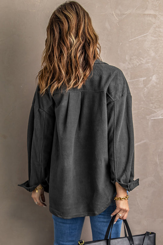 Gray Turn Down Collar Buttoned Shirt Jacket