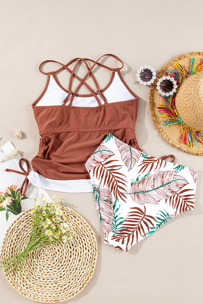 Maillot de bain tankini 2 pièces rouge minéral avec cordon de serrage et effet gainant