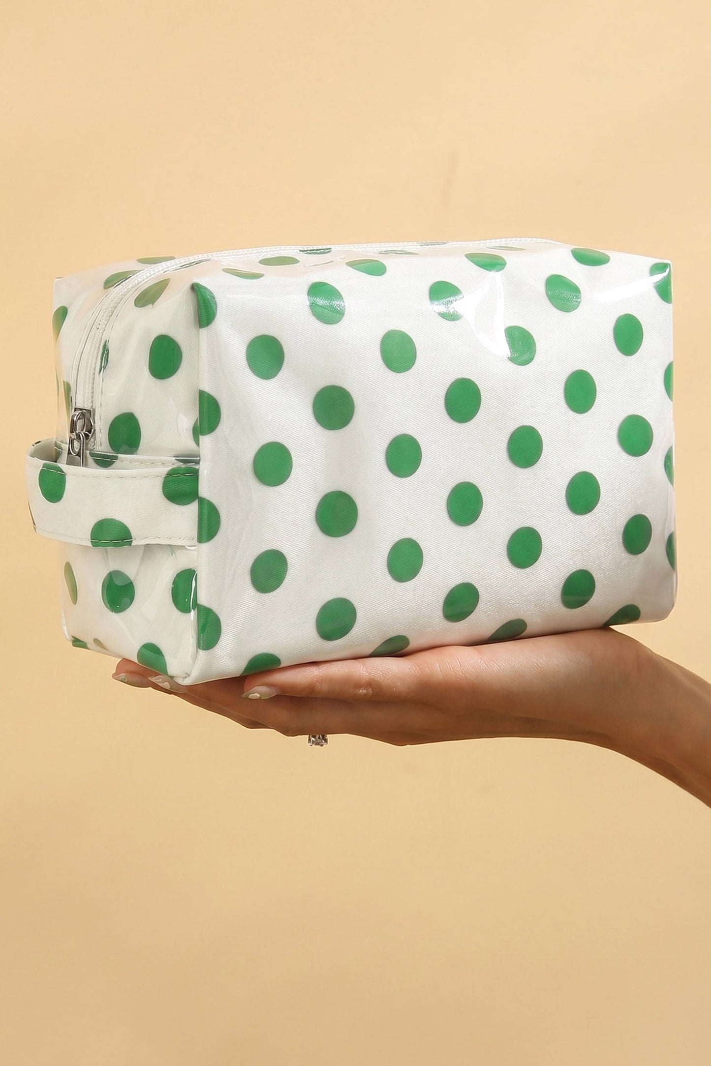White Durable PVC Polka Dot Makeup Bag