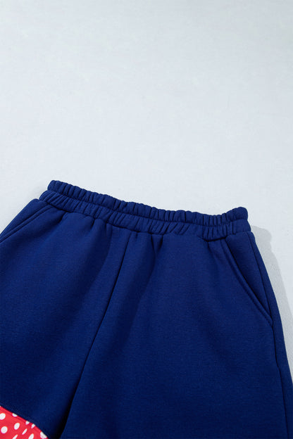 Navy Blue Polka Dot Trim Baggy Pullover 2pcs Short Set