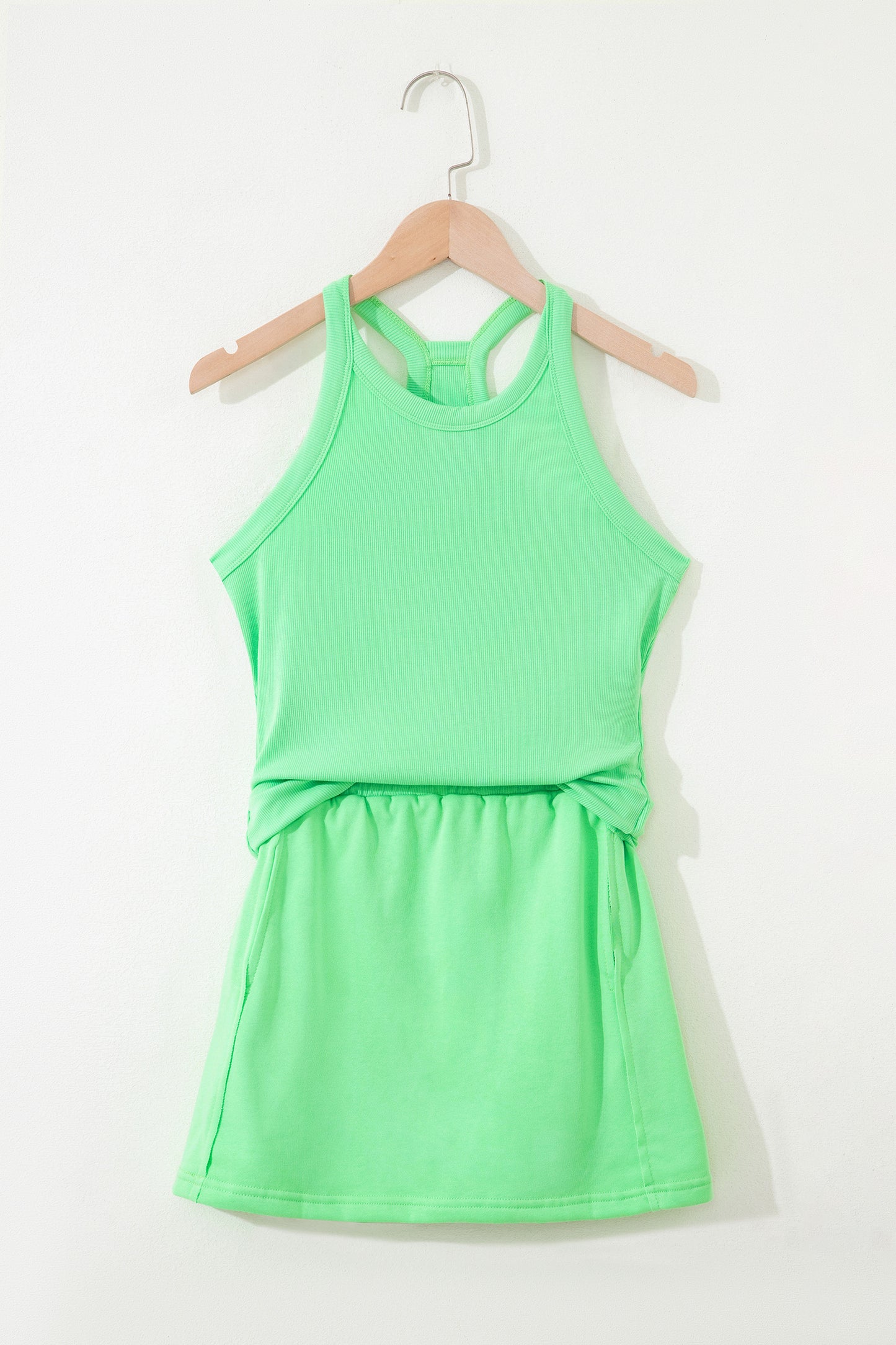 Green Slim Tank Top Elastic Waist Mini Skort 2pcs Outfit