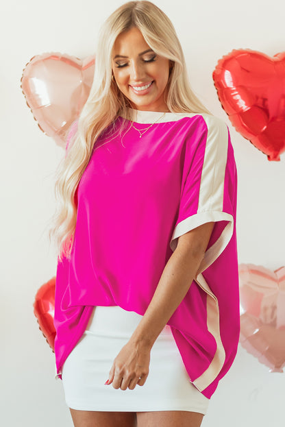 Chemisier tunique surdimensionné à col bateau et blocs de couleurs rouge rose