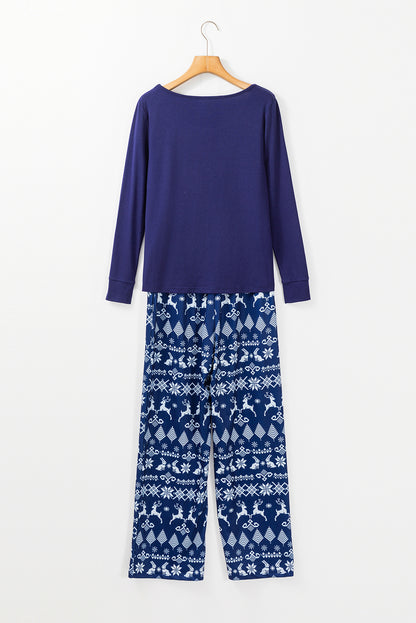 Ensemble deux pièces haut bleu uni et pantalon de Noël