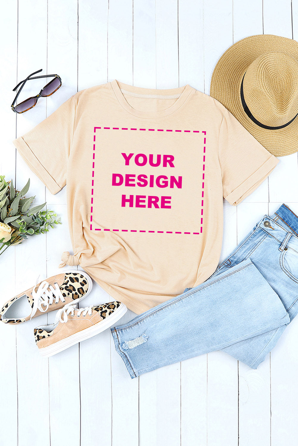 Blank Apparel - T-shirt ras du cou kaki uni personnalisé