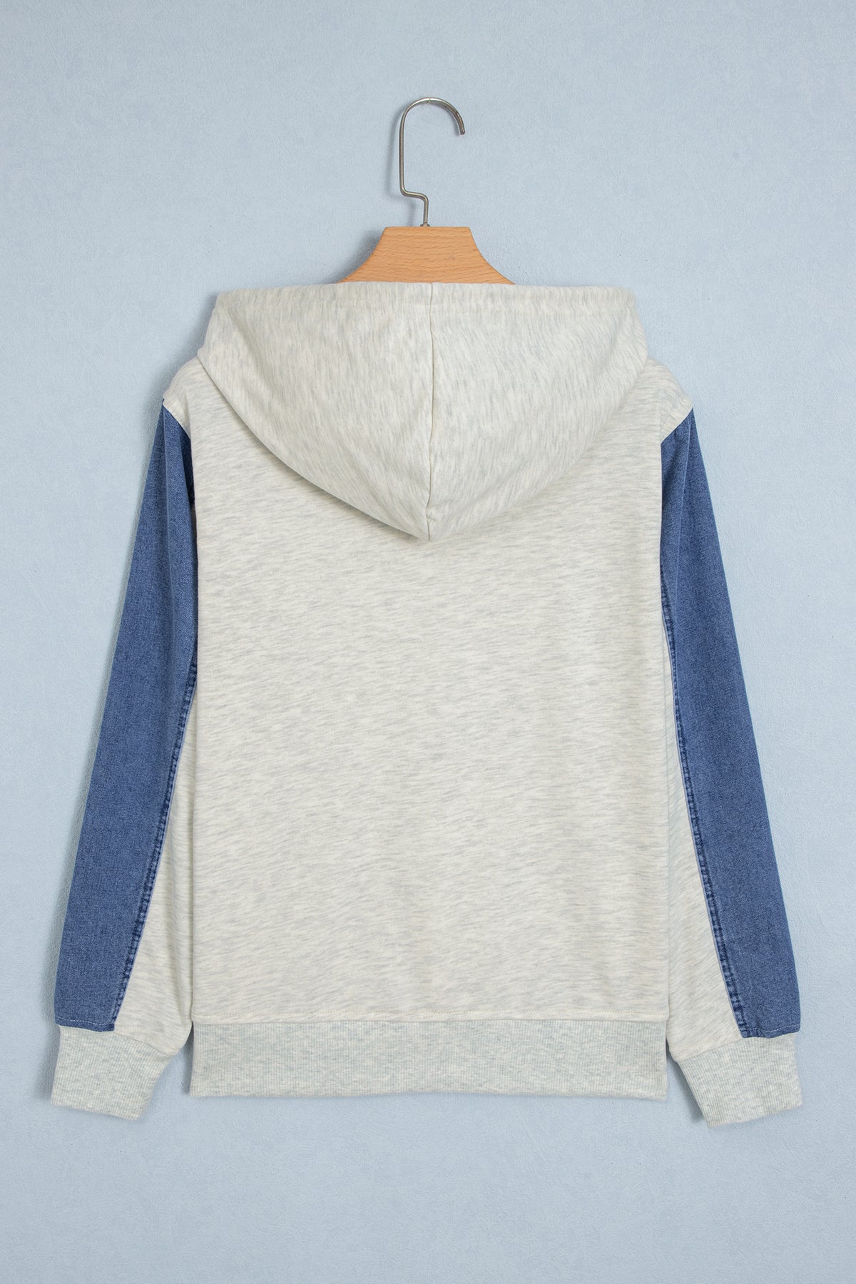 Light Grey Colorblock Denim Sleeve Tunic Pullover Hoodie