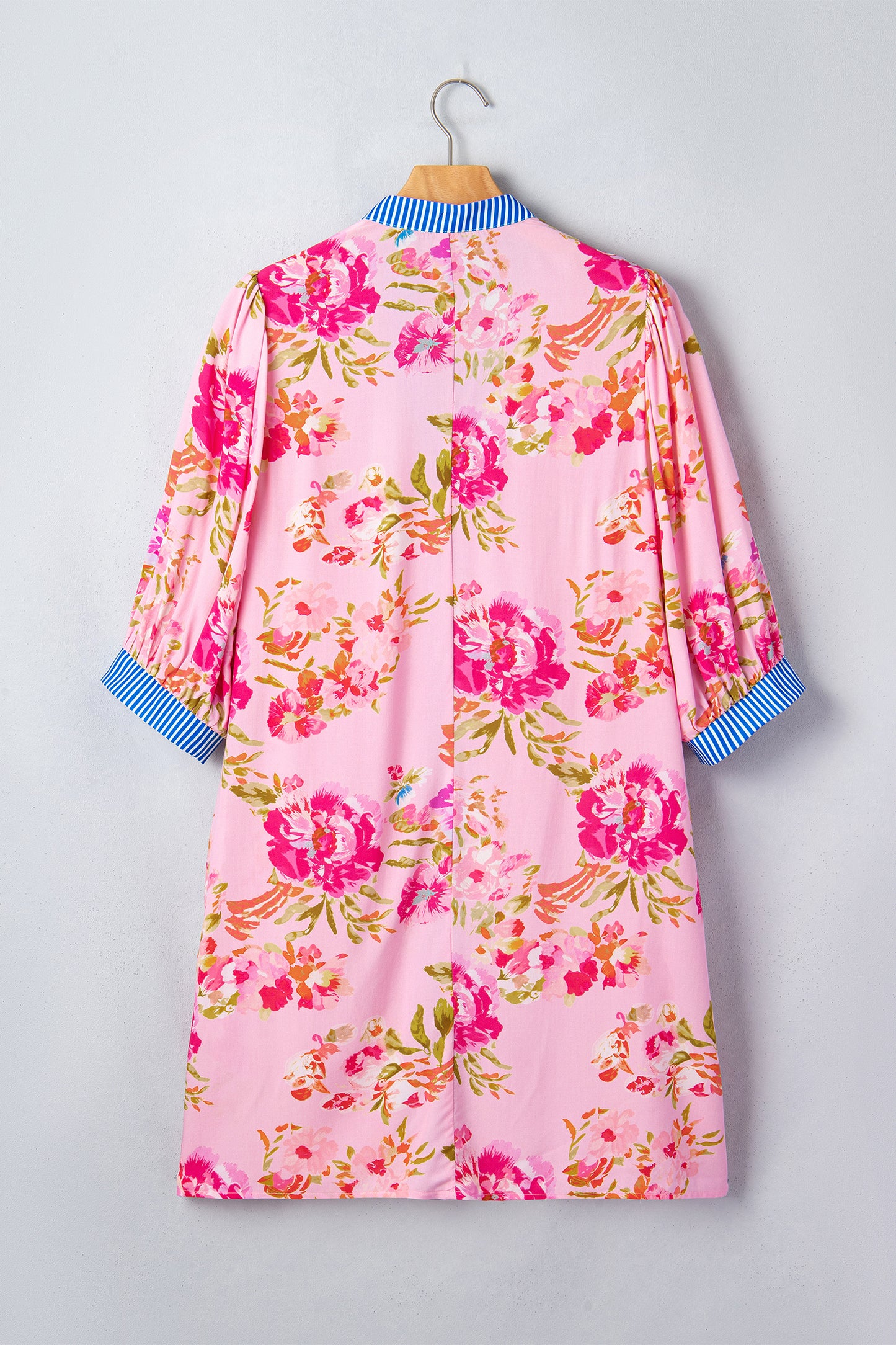 Multicolour Floral Striped Patchwork Trim Half Sleeve Mini Dress