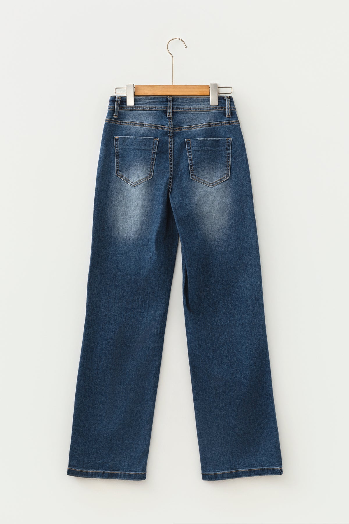 Myosotis Acid Washed Straight Leg Full Length Casual Jeans