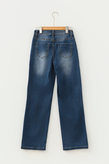 Myosotis Acid Washed Straight Leg Full Length Casual Jeans