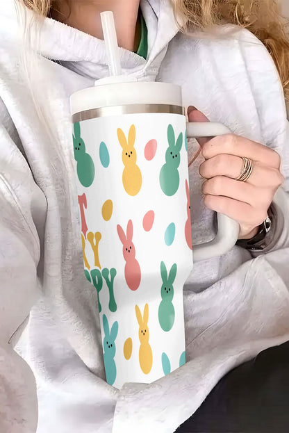 White DONT WORRY BE HOPPY Bunny Print Thermal Tumbler 40oz