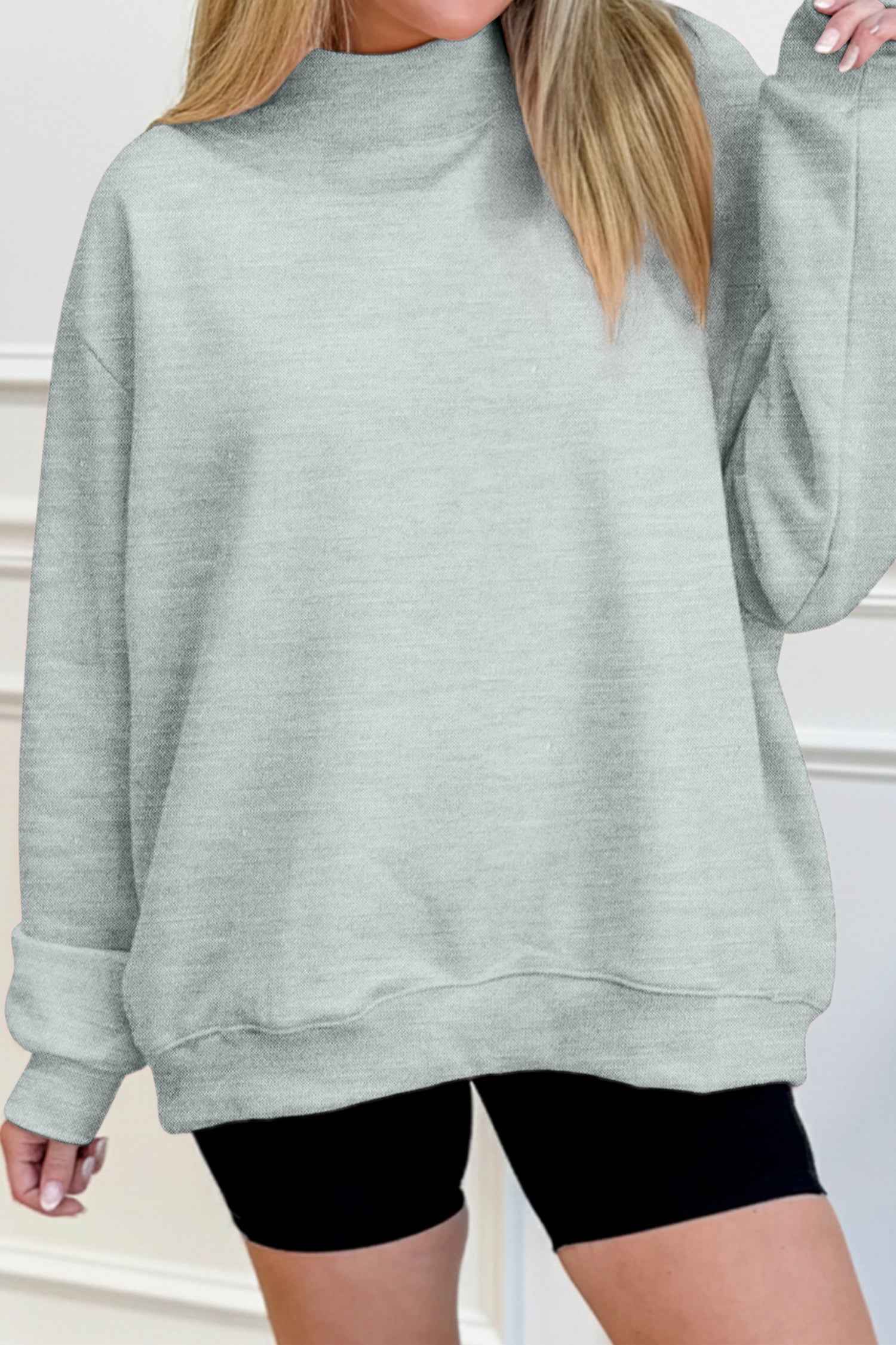Gray Solid Color Oversized Mock Neck Sweatshirt