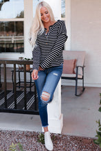 Striped Print Ruffled Buttoned Long Sleeve Top