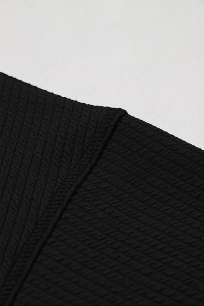 Black Solid Color Corded Drop Shoulder Long Sleeve Top