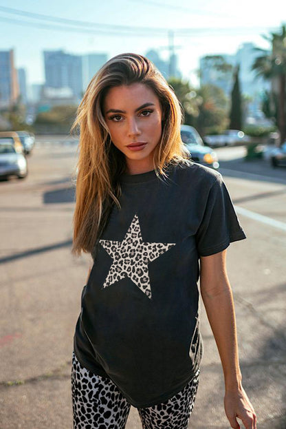 Leopard Star Print Crew Neck Tee
