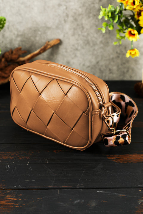 Chestnut Woven Textured Leather Single Shoulder Bag