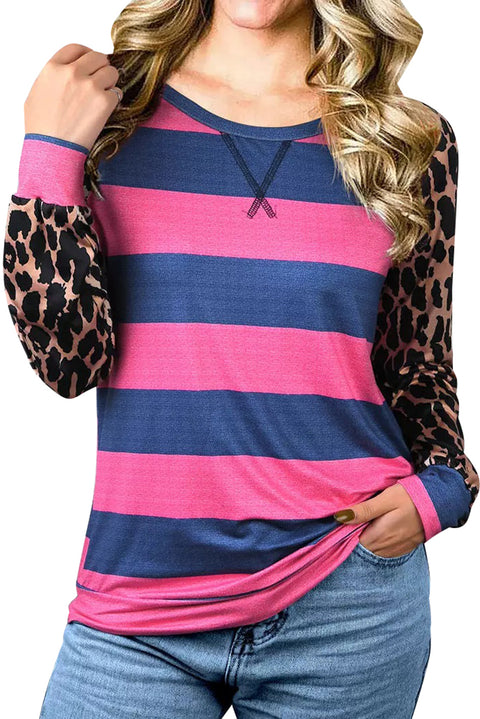 Leopard Striped Patchwork Long Sleeve Top