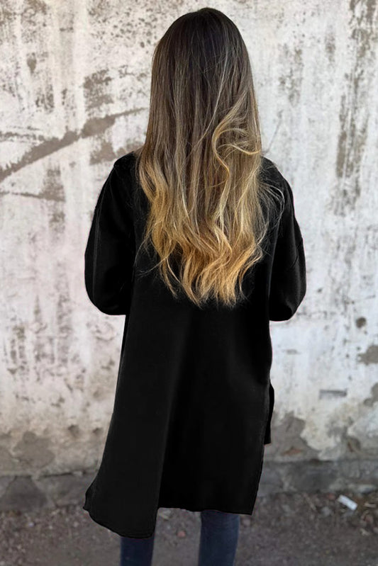 Manteau à capuche zippé décontracté de couleur unie noir