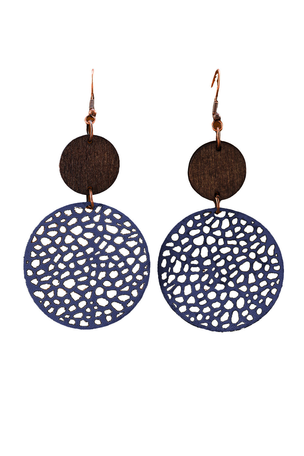 Hollow Out Wooden Round Drop Earrings
