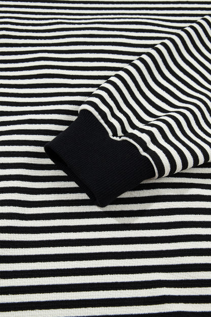 Black Stripe Velvet Bow Pattern Dropped Shoulder Loose Sweatshirt