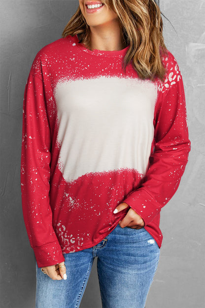 Red Retro Bleached Leopard Spot Pullover