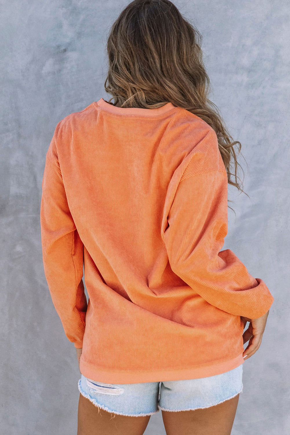 Sweat-shirt côtelé orange à imprimé fantôme de la saison effrayante