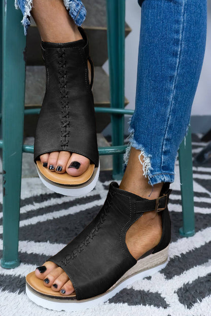 Sandalias de plataforma con correa y hebilla recortadas de PU marrón