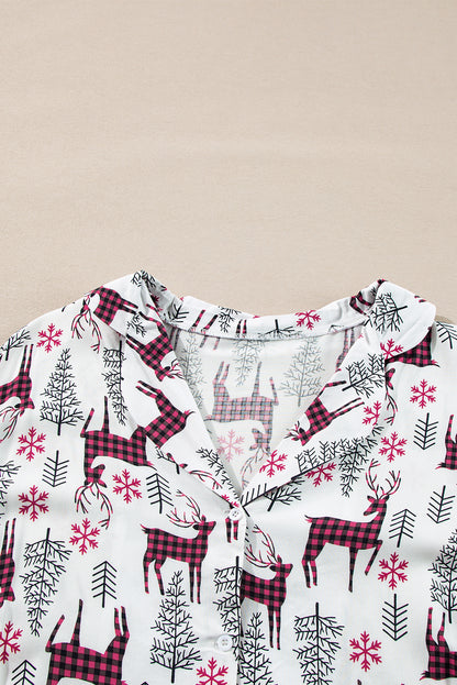 Ensemble pyjama blanc imprimé Noël avec chemise et pantalon