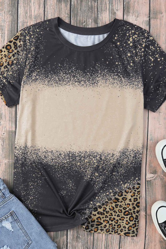 Blank Apparel - Gray Blank Graphic Leopard Detail Bleached T Shirt