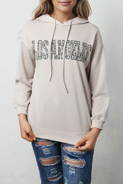 Sudadera con capucha y estampado de letra de leopardo de LOS ANGELES en color caqui 
